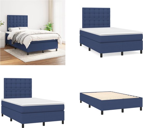 vidaXL Boxspring met matras stof blauw 120x200 cm - Boxspring - Boxsprings - Bed - Slaapmeubel