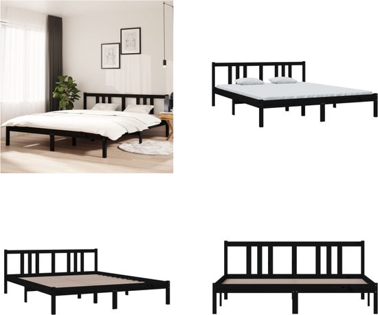 vidaXL Bedframe massief hout zwart 160x200 cm - Bedframe - Bedframes - Bed - Bedbodem