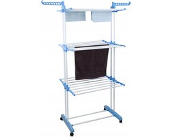 Playos® - Droogtoren - Blauw / Wit - Inklapbaar - met Wielen - tot 40 Kilo - 17 meter Drooglengte - Droogrek - Droogmolen - Wasmolen