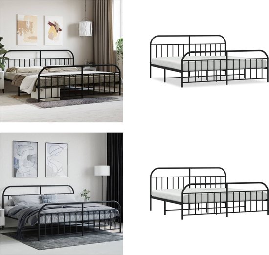 vidaXL Bedframe met hoofd- en voeteneinde metaal zwart 150x200 cm, tweepersoonsbed, bedombouw, logeerbed, bed, ledikant, bed frame, metalen bedframe