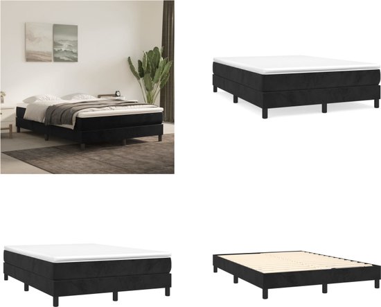 vidaXL Boxspring avec matelas Velours Noir 140x200 cm - Boxspring - Sommiers - Lit - Meubles de couchage