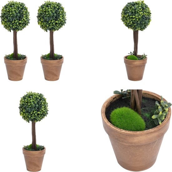 vidaXL Kunstplanten met pot 2 st buxus bolvorming 33 cm groen - Kunstplant - Kunstplanten - Kunstbloem - Decoratieplant