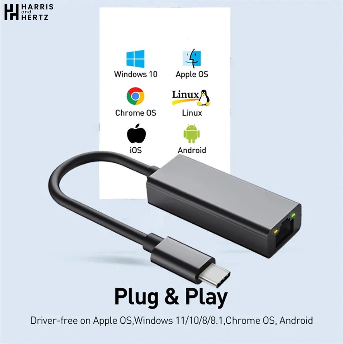 Adaptateur USB-C Vers Ethernet + 3 Ports USB 3.0 - Gigabit 1000Mbps, Compatible Windows/Mac/Chromebook