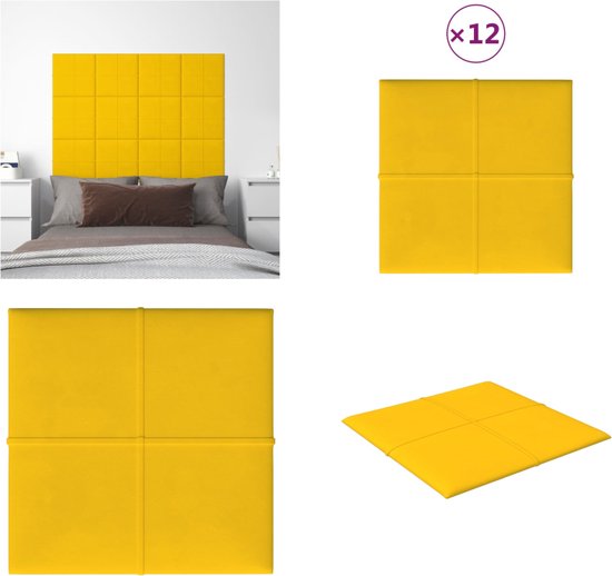 vidaXL Wandpanelen 12 st 1-08 m² 30x30 cm fluweel geel - Wandpaneel - Wandpanelen - Wanddecoratie - Wandversiering