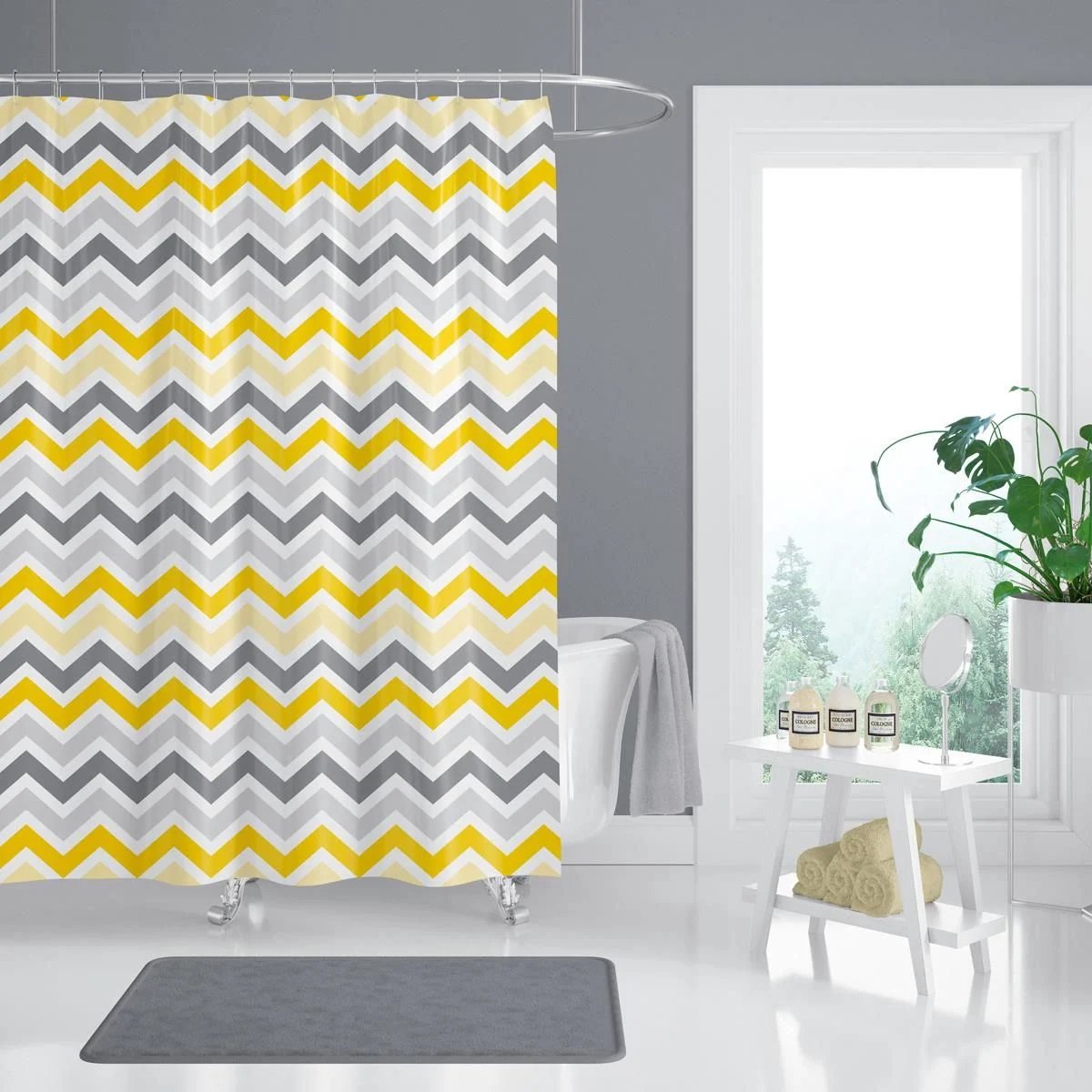Casabueno - Douchegordijn Anti Schimmel – ZigZag - Inclusief ringen – Waterdicht - Polyester - Douchegordijn 180x200 cm