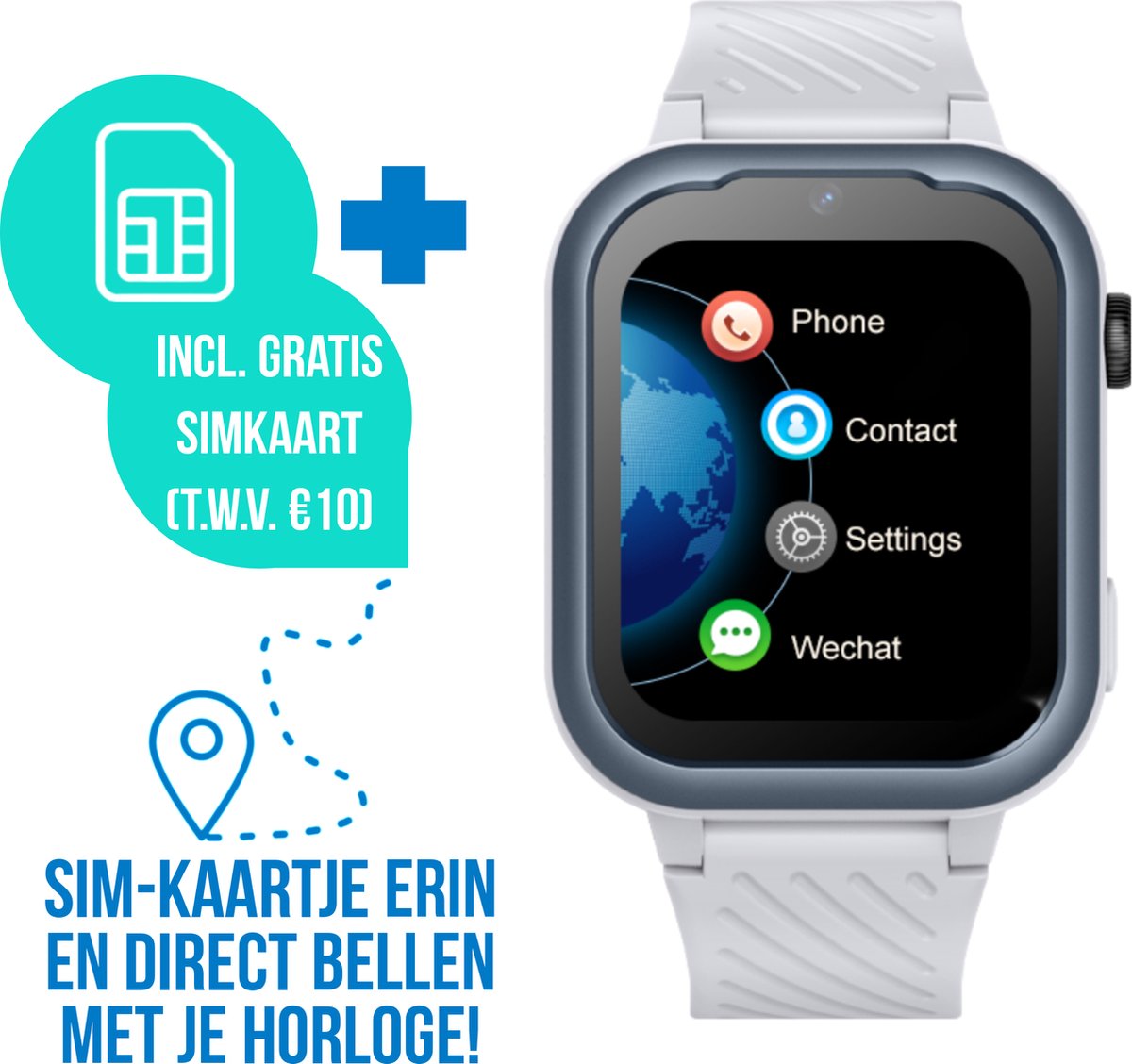 Wiesba WB39 - smartwatch kinderen - gps horloge kind - kinderhorloge bellen - gps tracker kinderhorloge - kinderhorloge met gps - kinderhorloge - Grijs