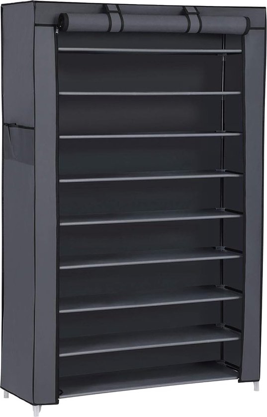 SONGMICS Stoffenkast, garderobe, 2 kledingrails, 6 legplanken, diverse montagemogelijkheden, 88 x 45 x 168 cm, voor slaapkamer, kleedkamer, grijs RYG84G