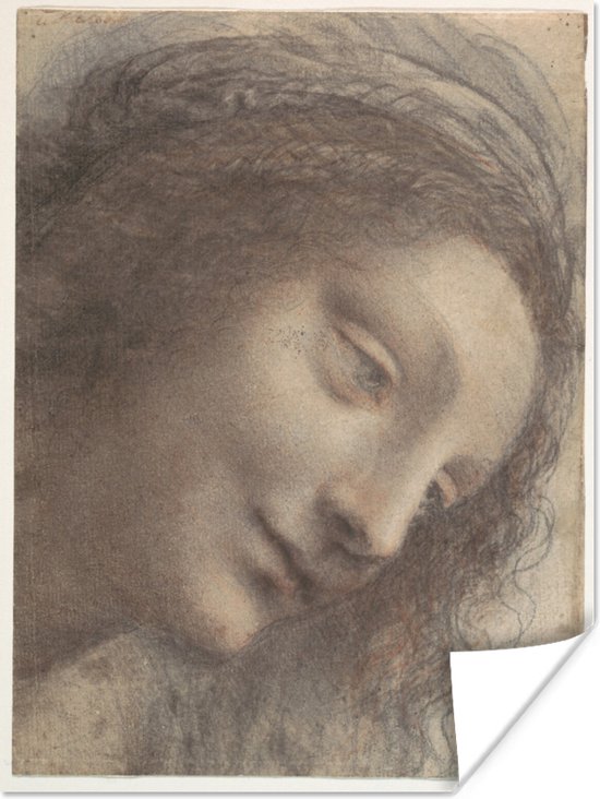 The Head of the Virgin - Leonardo da Vinci poster papier 60x80 cm - Foto print op Poster (wanddecoratie woonkamer / slaapkamer)