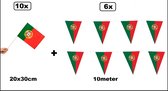 6x Portugal vlaggenlijn 10 meter + 10x zwaaivlaggetje 20cmx30cm - Landen festival thema feest fun verjaardag
