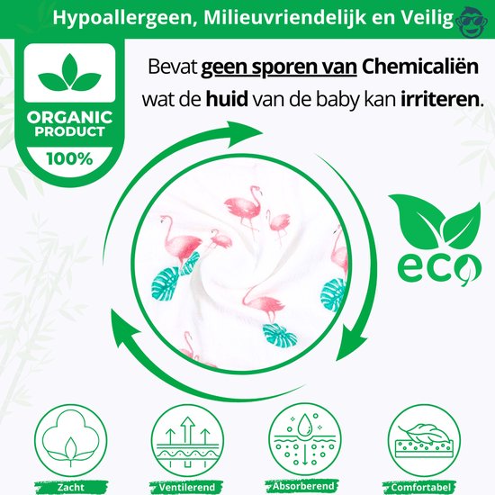 BoefieBoef XL Hydrofiele Doek 120x110cm - Zachte Bamboe Swaddle, Inbakerdoek, Mousseline Doek voor Baby's en Newborns 0 tot 12 maanden - Flamingo - Dubbellaags, Ademend en Absorberend - Kerst en KraamCadeau - Duurzaam - Babydeken - Groen Roze Plant van Merkloos — afbeelding 2