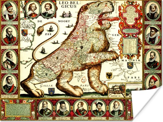Poster Historische landkaart van het oude Nederland - 40x30 cm