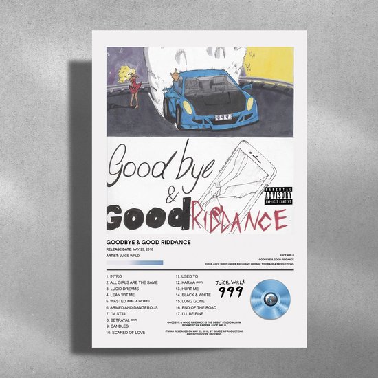 Juice Wrld - Goodbye & GoodRiddance - album cover- metalen poster - 30x40cm