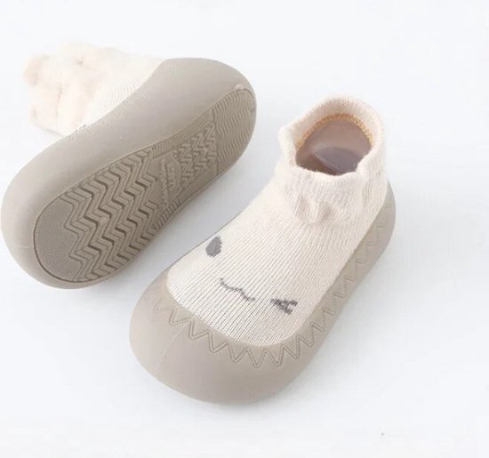 Anti-slip babyschoentjes - Soksloffen - Eerste loopschoentjes van Baby-Slofje - Cutie beige maat 21 - Baby-slofje.nl