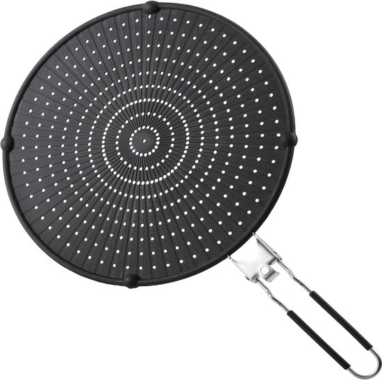 Foto: Siliconen spatbescherming voor het koken geschikt voor 13 inch braadpan spatbescherming voor oliespatten hittebestendige multifunctionele vetspatbescherming groot zwart 