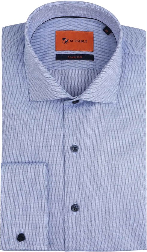 Suitable - Overhemd Dubbel Manchet Blauw - Heren - Maat 40 - Slim-fit