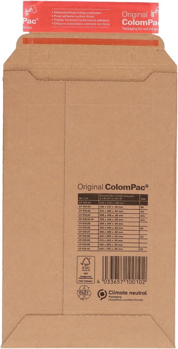 100x ColomPac® envelop bruin 150 x 250 mm - Met plakstrip -