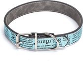 Nobleza Hondenhalsband met glitters en letterprint - Lengte 38 cm - Halsband met gespsluiting - Kunstleder halsband hond - Puppyhalsband - Halsband pup - Waterbestendige halsband hond - S - Blauw