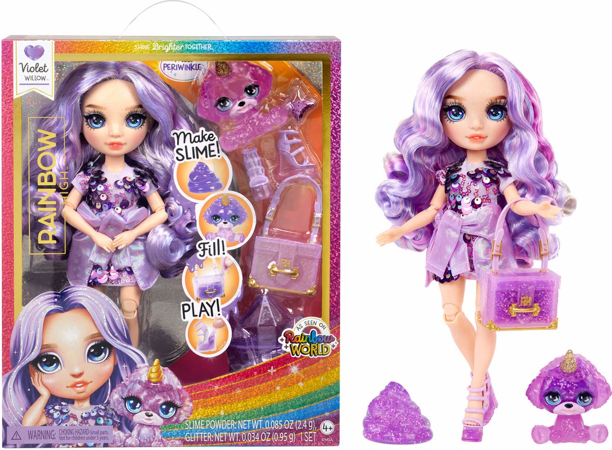 Rainbow High Klassieke Modepop - 28 cm - Violet (paars) - Met slijmset en diertje — afbeelding 7