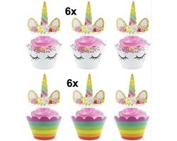 CHPN - Cupcakedecoratie - Unicron traktatie - Unicron cupcakes - Unicorn - Cupcakes decoratie - 12 stuks - Cupcake trakteren - Basisschool traktatie - 2 dessins