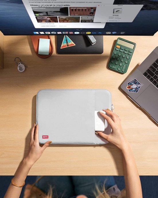 BOTC Laptophoes 15.6 inch/16 inch - 2-delige Extra Vak - Laptop Sleeve met Etui - Laptophoes/ Sleeve - Grijs - BOTC