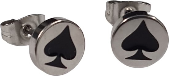 Aramat jewels ® - Ronde oorbellen schoppen chirurgisch staal zwart zilverkleurig 8mm