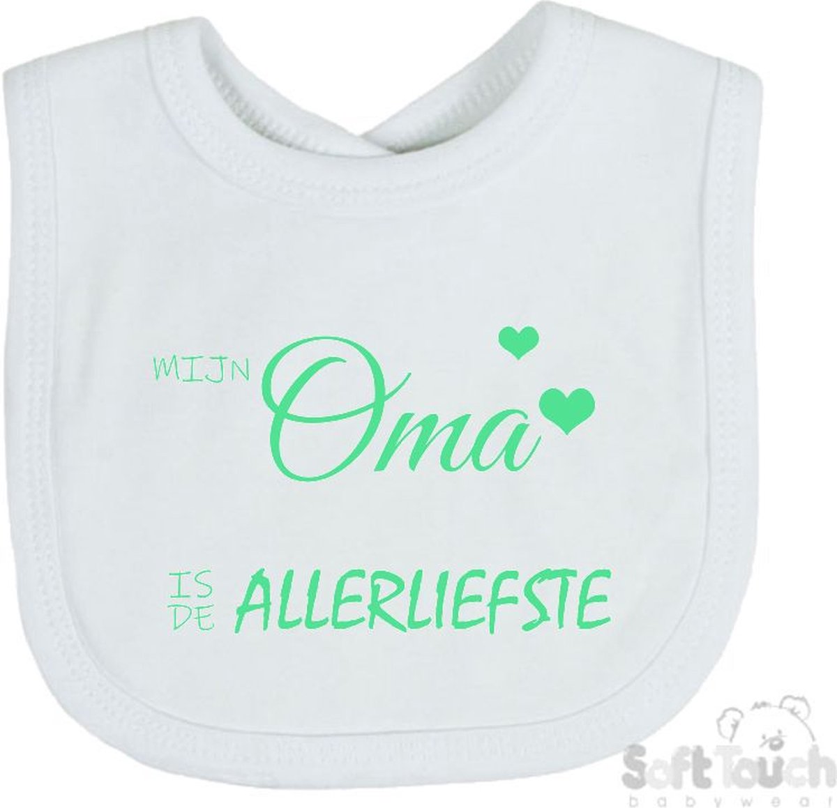 Goedkoopste Soft Touch Slabber Slabbetje Slab Mijn oma is de allerliefste Unisex Katoen Wit/mint Maat 33x22 Cm