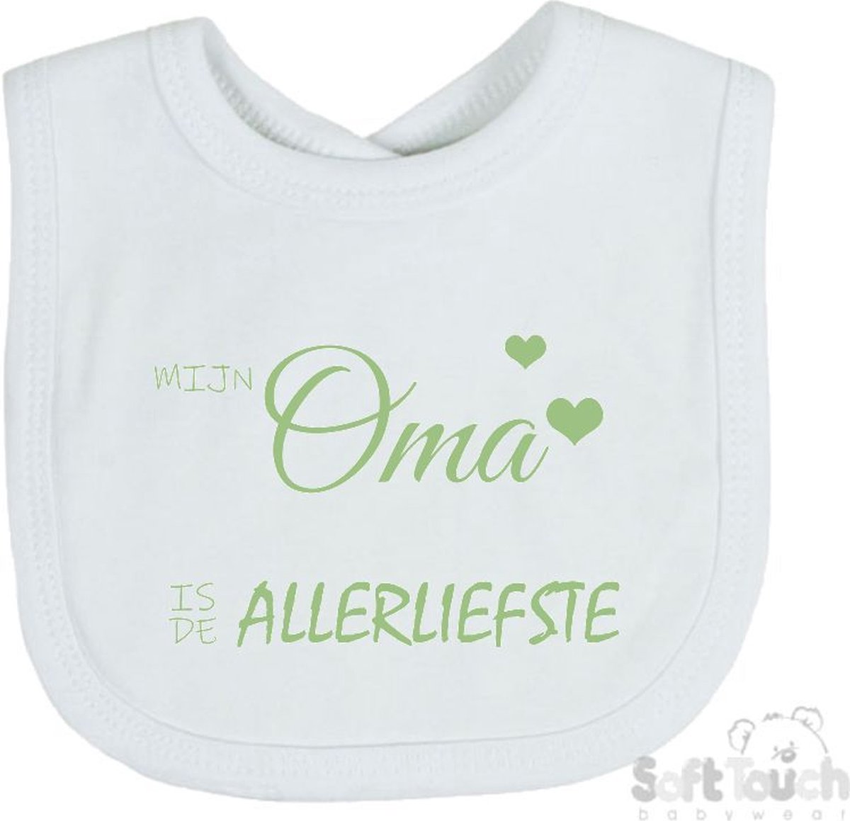 Goedkoopste Soft Touch Slabber Slabbetje Slab Mijn oma is de allerliefste Unisex Katoen Wit/sage green (saliegroen) Maat 33x22 Cm