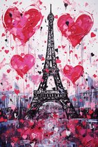 Parijs Poster | Eiffeltoren Poster | Liefdesposter | Hartjes | Verfspetter | Stadposter | Aquarel | Pop Art | 51x71cm | Wanddecoratie | Muurposter | CW | Geschikt om in te lijsten