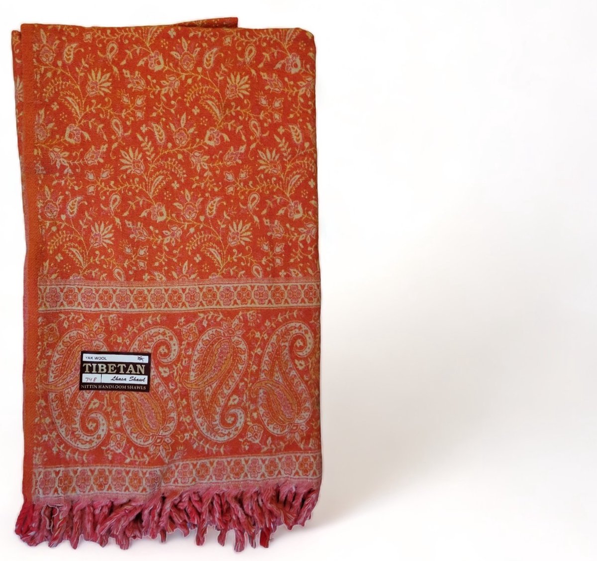Nepal Omslagdoek Plaid Sjaal Yak Wol/Acryl (200 x 100 cm) Oranje/Creme