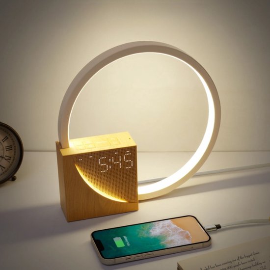 Led-bedlampje met Wekker, USB-oplaadaansluitingen, Touchscreen, Dimbaar, Wake-up light met Twee Alarmen, 10 Natuurlijke Geluiden voor Volwassenen en Kinderen, 3 Helderheidsniveaus voor Slaapkamer van Gingko — afbeelding 2
