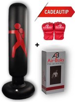 Air-Boks® Opblaasbare Bokszak – Bokszak – Staande kwaliteit Bokszak met stevige vulbare Voet – Met GRATIS Boksbandages – 1.60 m – Zwart
