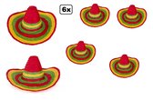 6x Sombrero Fiesta rood/geel/groen - mexico carnaval mexicaan thema party hoed hoofddeksel optocht feest landen