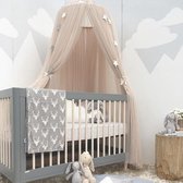 Bedhemel, baldakijn, babybed, 100% polyester, romantische baldakijn, muggennet voor kinderen om te lezen, spelen, tent, hanggordijn voor baby's, slaapkamerdecoratie (kaki)