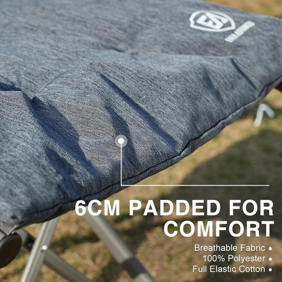 EVER ADVANCED Campingstoel, opvouwbaar, rugleuning verstelbaar in 4 posities, tot 150 kg, klapstoel, 6 cm dik, gevoerd, met zijvak, bekerhouder, tuinstoel, hoge rugleuning, visstoel voor camping, tuin