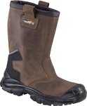 Bruine leren werklaars met distressed look, zwart accent en zool, logo U-Power.