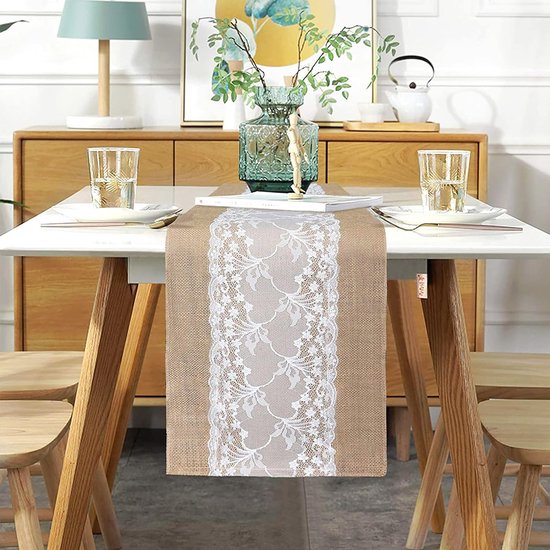 rismart Katoen Linnen Tassels Tafelloper voor Dineren Dressoir Tafel Beige Bruin,38 x 240 Cm