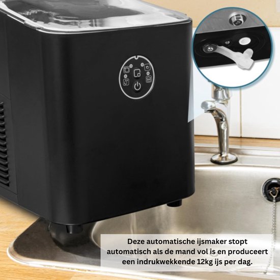 Automatische Ijsmaker - 8 ijsblokjes in 6-8 min - 1 L waterreservoir - Tot 12 kg per 24 uur - Stille compressor tot 54dB - IJsmaker 120W - 1 kg ijsblokjesmaker van NUOVO. — afbeelding 4
