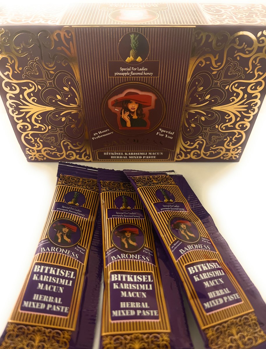 Baroness Vital Honey Pineapple - 3 Vloeibare zakjes - Vaginale Verstrakking - Natuurlijke Ingredienten -Vip Royal Honey For Her - 3 Sachets Stamina Honey - Kracht + Lust & Energie + Vruchtbaarheid | 48 Hours Performance | Best Quality