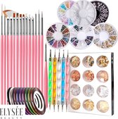 Elysee Beauty Nail art set - Nagel penselen met dotting tools - Nagel diamantjes - Nagel steentjes - Nagelfolie - Nailart brush set - Nagel kwasten - Nagel decoratie kit