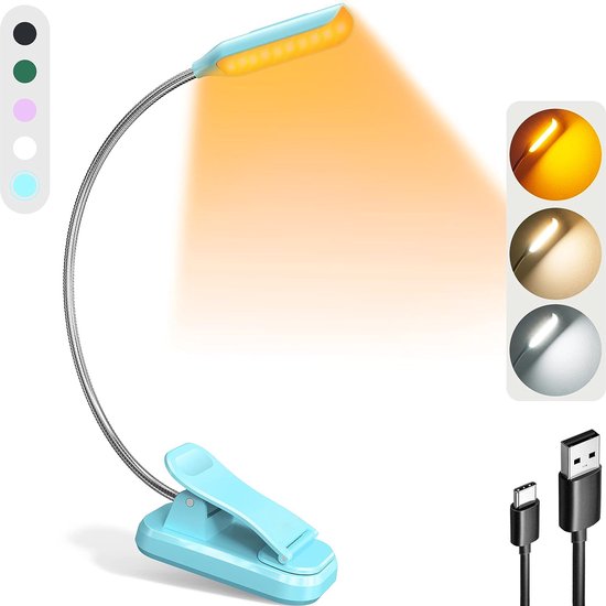 JUALL LED Leeslampje voor Boek - Boeklamp Oplaadbaar met Klem - Bed Leeslamp - Boeklampje - Blauw