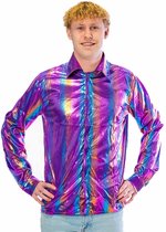 Party blouse regenboog - Carnavalskleding - Glitter - Pride - Heren - Maat L