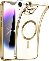 Magnetic Clear Silicone hoesje met geïntegreerde Camera Lens Protector - schokbestendig [Magsafe Magnetische Ring Case] - goud - Geschikt voor iPhone 15