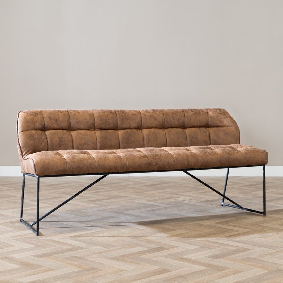 Bronx71® Eetkamerbank Abel cognac microvezel 185 cm - eettafelbank - eetbank