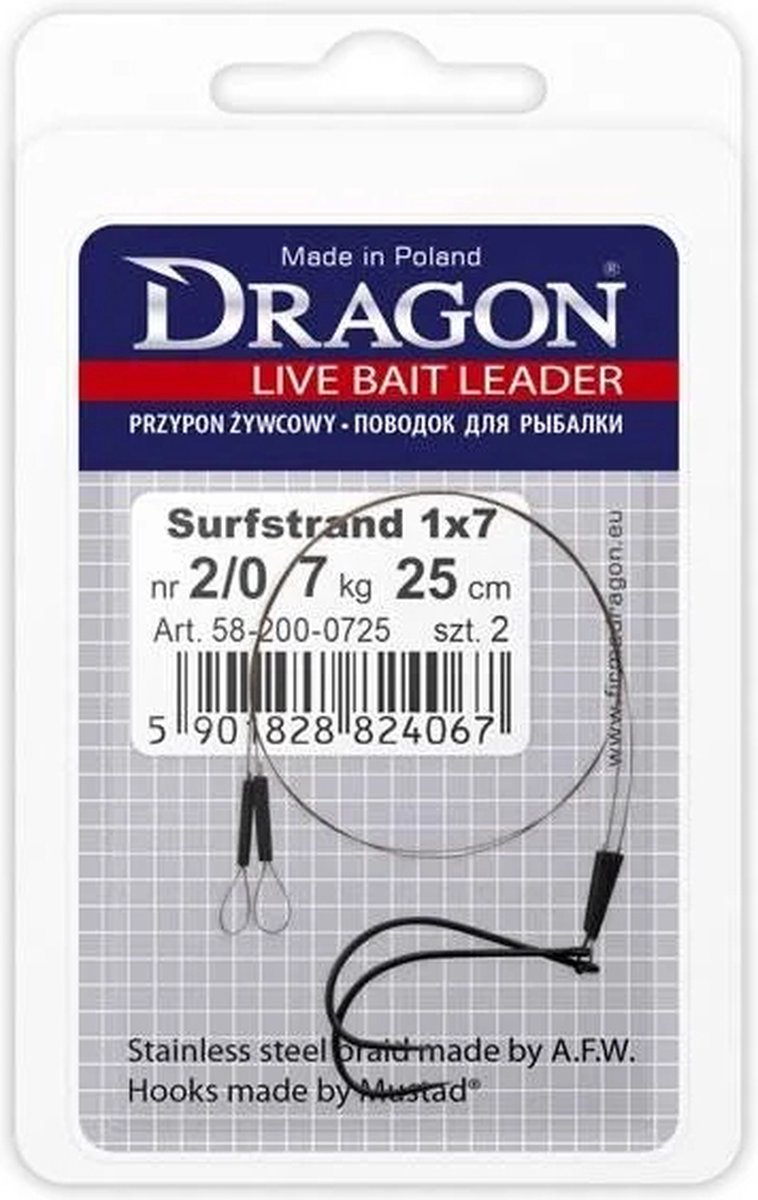 Dragon Live Bait Leader | 25cm Haak: 2/0 | 7kg