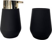 Badkamer set Nude – Zeeppompje & Beker – Zwart/Goud