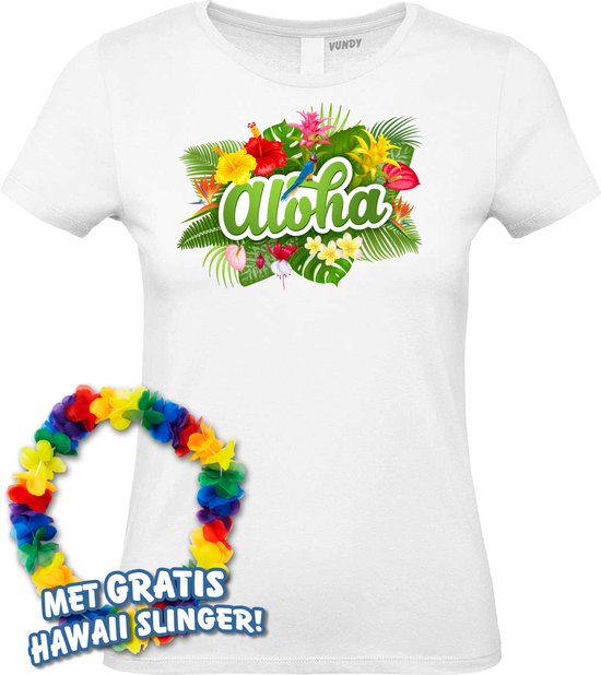 Dames t-shirt Aloha | Toppers in Concert 2024 | Club Tropicana | Hawaii Shirt | Ibiza Kleding | Wit Dames | maat L