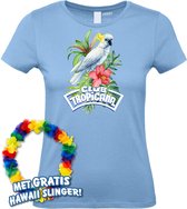 T-shirt femme Cacatoès Tropical | Les meilleurs en concert 2024 | Club Tropicana | Chemise hawaïenne | Vêtements Ibiza | Dames bleu clair | taille S