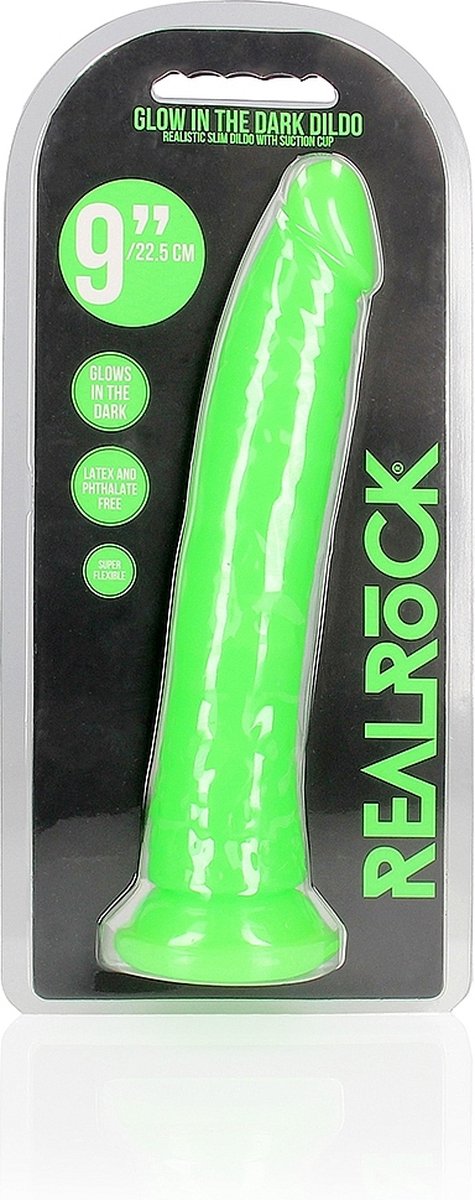 REALROCK - 9" Inch dildo - Slim Glow in the Dark Neon - realistisch - Groen