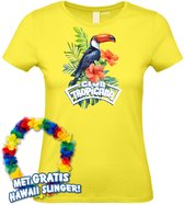 T-shirt femme Toucan Tropical | Les meilleurs en concert 2024 | Club Tropicana | Chemise hawaïenne | Vêtements Ibiza | Dames jaune clair | taille L.