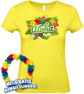 Dames t-shirt Aloha | Toppers in Concert 2024 | Club Tropicana | Hawaii Shirt | Ibiza Kleding | Lichtgeel Dames | maat L